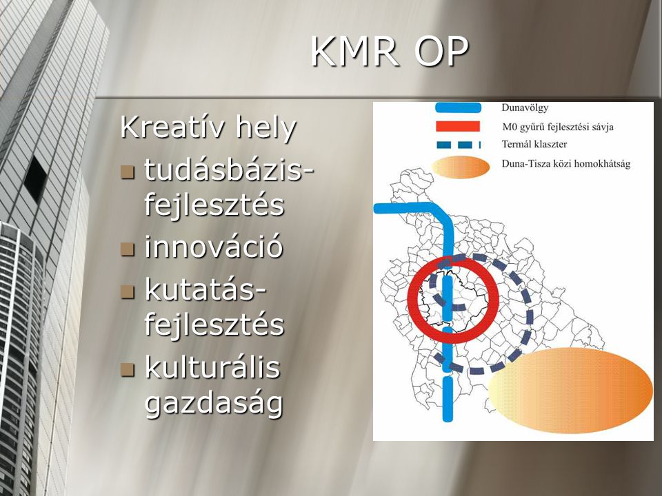 KMR OP Kreatív hely  tudásbázis- fejlesztés  innováció  kutatás- fejlesztés  kulturális gazdaság
