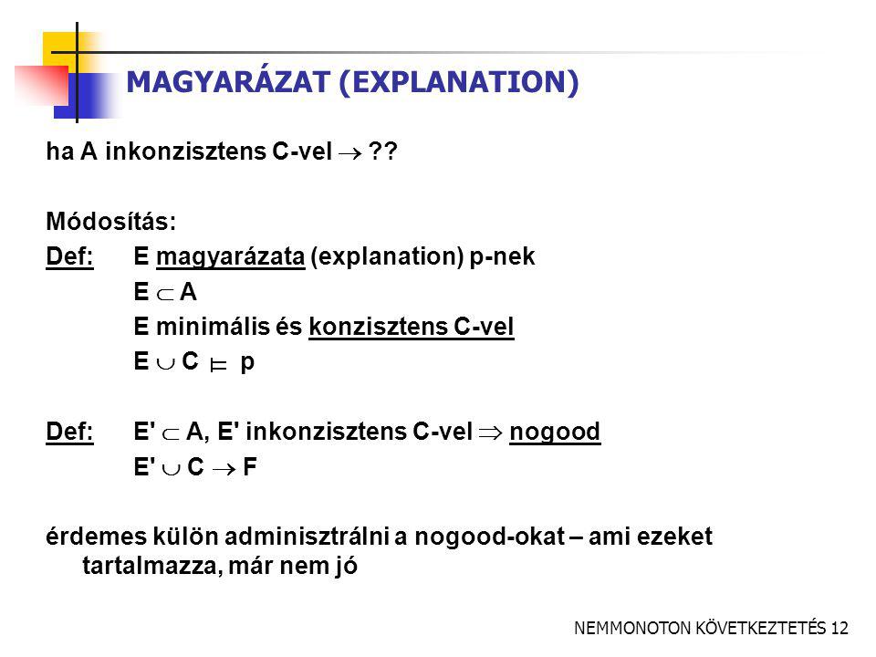 NEMMONOTON KÖVETKEZTETÉS 12 MAGYARÁZAT (EXPLANATION) ha A inkonzisztens C-vel  .