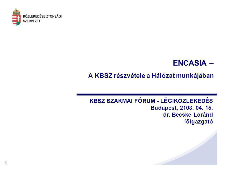 1 ENCASIA – A KBSZ részvétele a Hálózat munkájában KBSZ SZAKMAI FÓRUM - LÉGIKÖZLEKEDÉS Budapest, 2103.