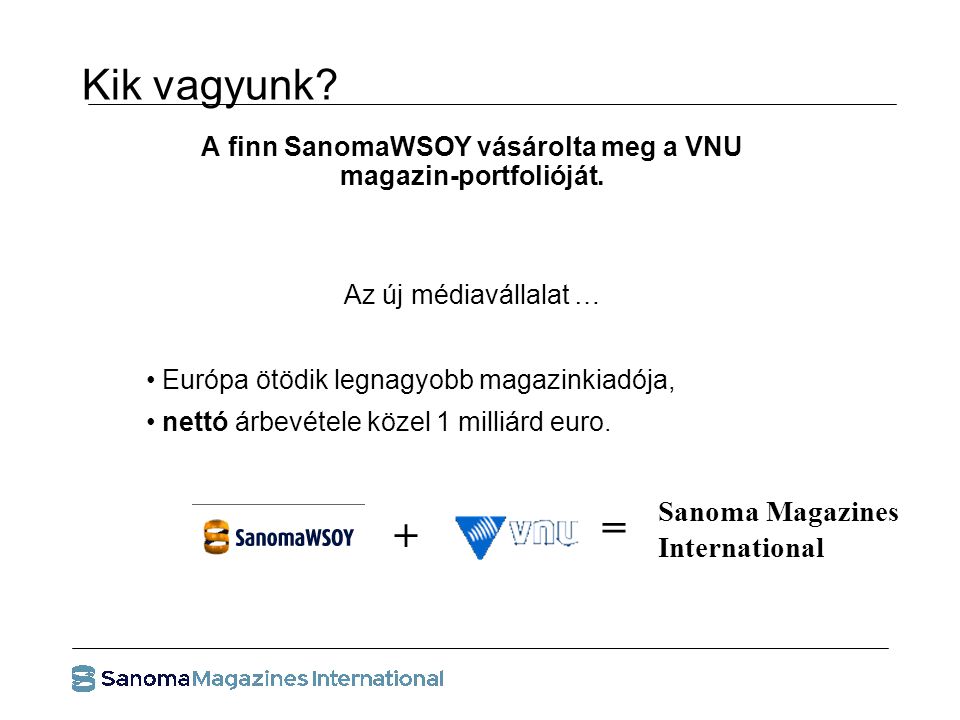 Kik vagyunk. A finn SanomaWSOY vásárolta meg a VNU magazin-portfolióját.