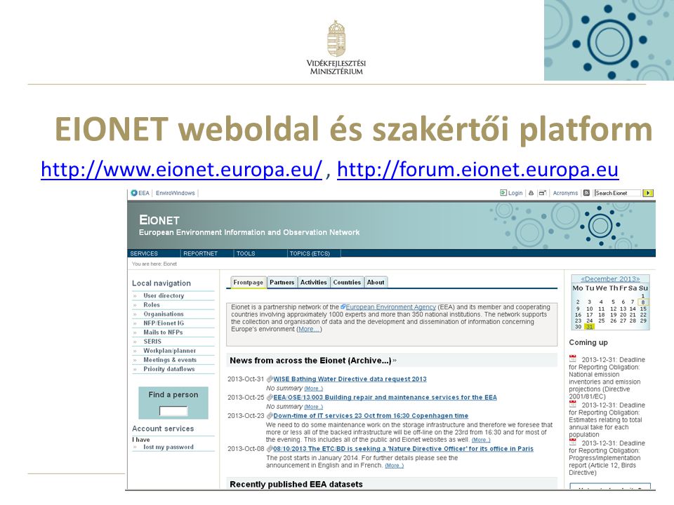 7 EIONET weboldal és szakértői platform