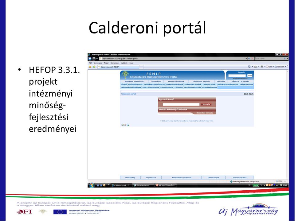 Calderoni portál • HEFOP projekt intézményi minőség- fejlesztési eredményei