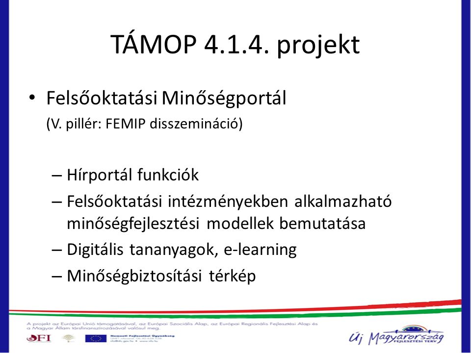 TÁMOP projekt • Felsőoktatási Minőségportál (V.