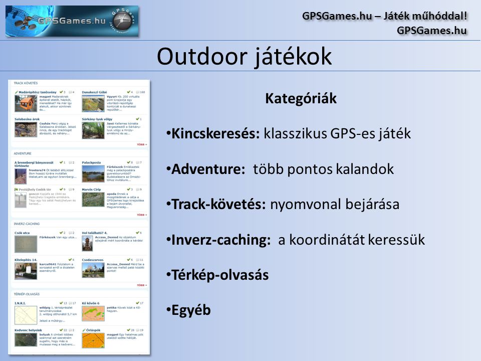 Outdoor játékok GPSGames.hu – Játék műhóddal. GPSGames.hu GPSGames.hu – Játék műhóddal.