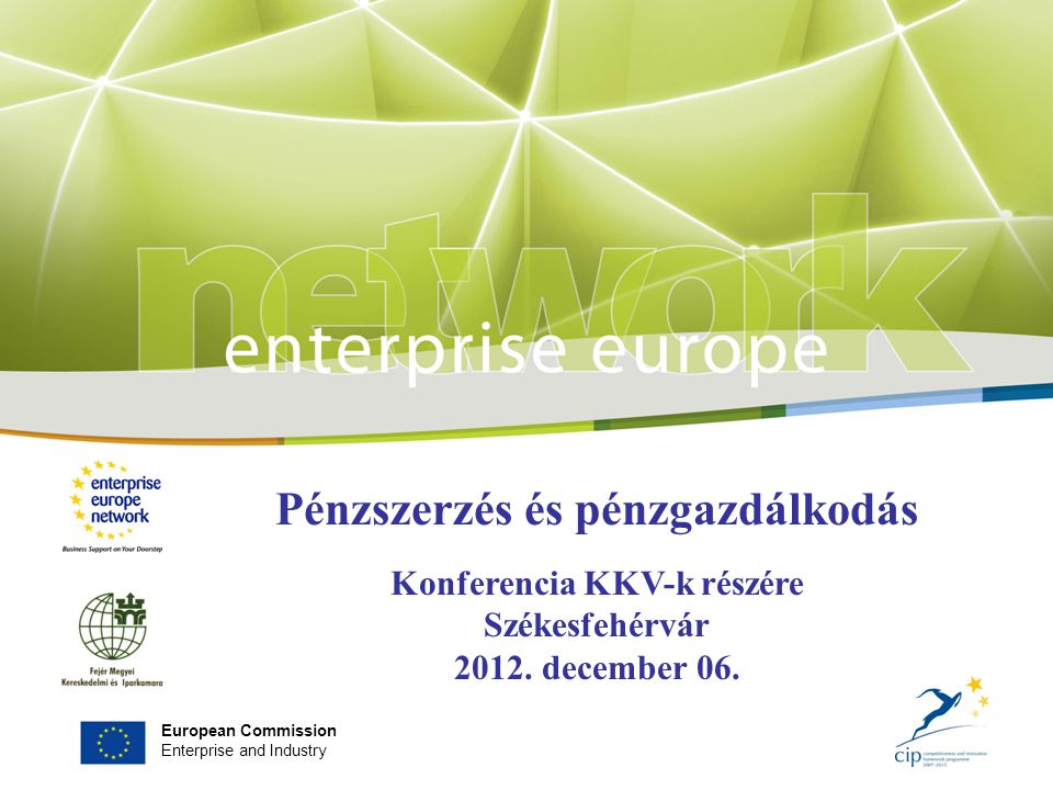 European Commission Enterprise and Industry Pénzszerzés és pénzgazdálkodás Konferencia KKV-k részére Székesfehérvár 2012.