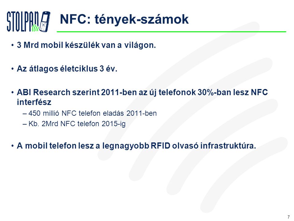 7 NFC: tények-számok •3 Mrd mobil készülék van a világon.