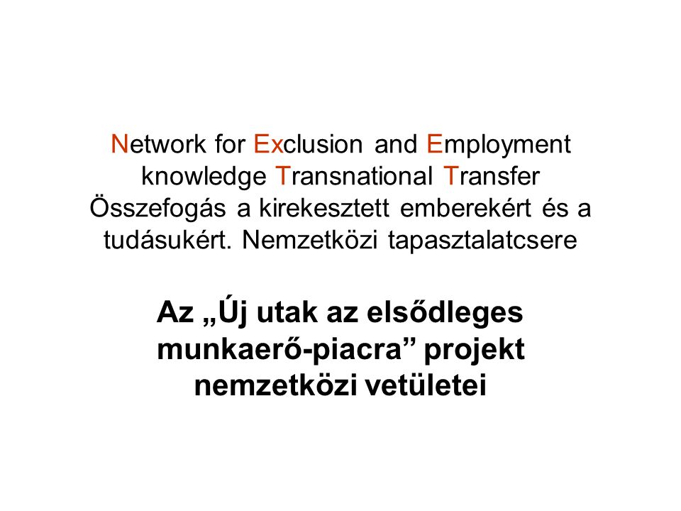 Network for Exclusion and Employment knowledge Transnational Transfer Összefogás a kirekesztett emberekért és a tudásukért.