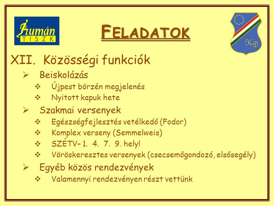F ELADATOK XII.