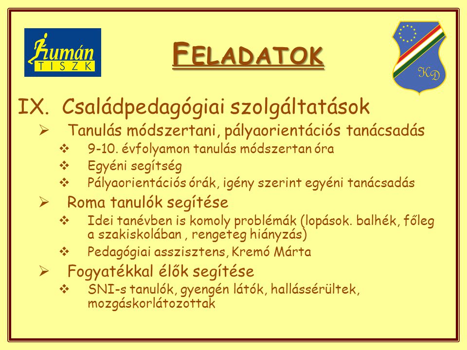 F ELADATOK IX.