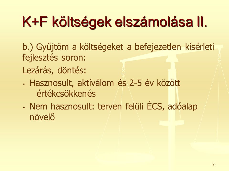 K+F költségek elszámolása II.