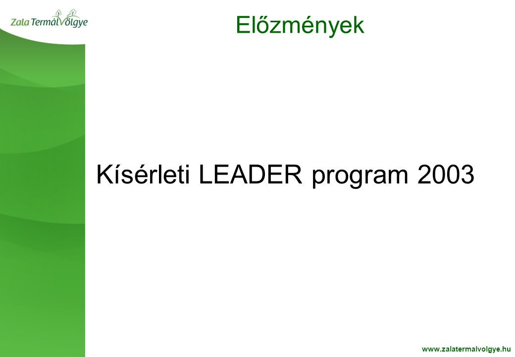 BelsoOldalFehér2 Előzmények   Kísérleti LEADER program 2003