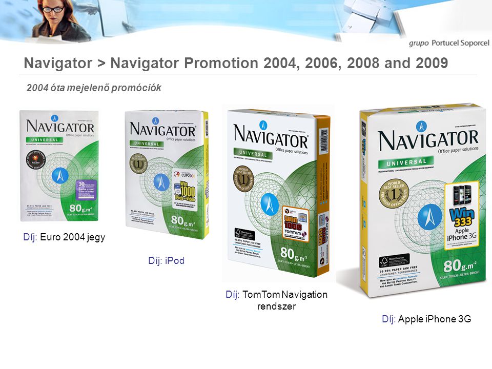 Navigator > Navigator Promotion 2004, 2006, 2008 and óta mejelenő promóciók Díj: Euro 2004 jegy Díj: iPod Díj: TomTom Navigation rendszer Díj: Apple iPhone 3G