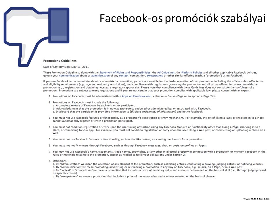 Facebook-os promóciók szabályai