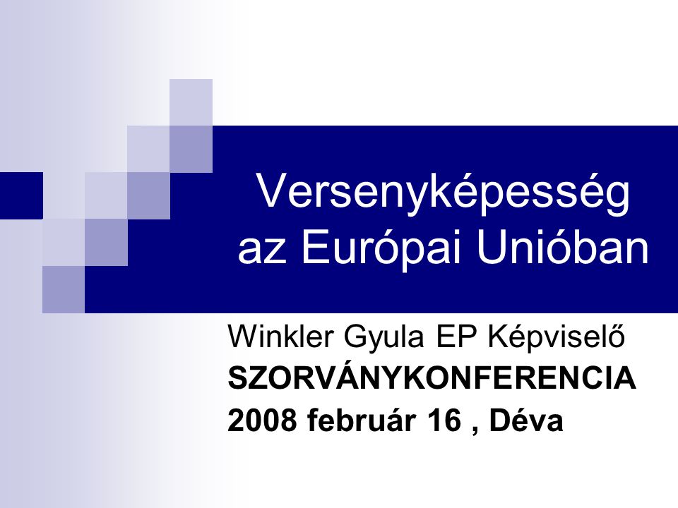 Versenyképesség az Európai Unióban Winkler Gyula EP Képviselő SZORVÁNYKONFERENCIA 2008 február 16, Déva