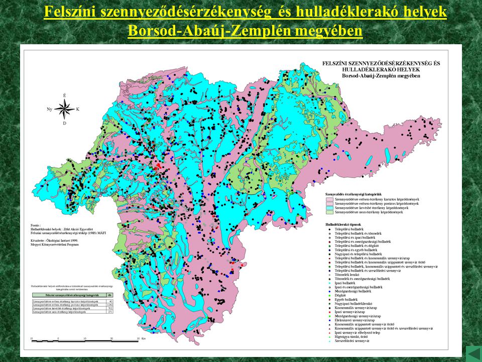 Felszíni szennyeződésérzékenység és hulladéklerakó helyek Borsod-Abaúj-Zemplén megyében