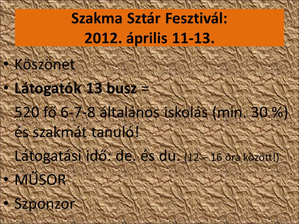 Szakma Sztár Fesztivál: április