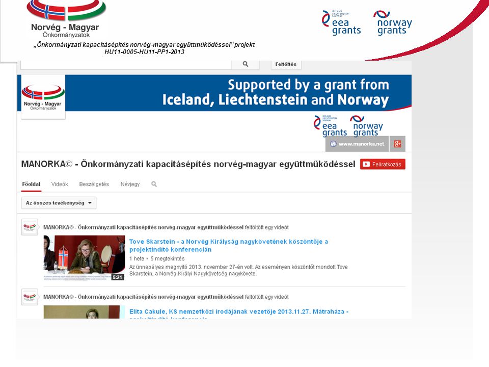 „Önkormányzati kapacitásépítés norvég ‐ magyar együttműködéssel projekt HU HU11-PP1-2013