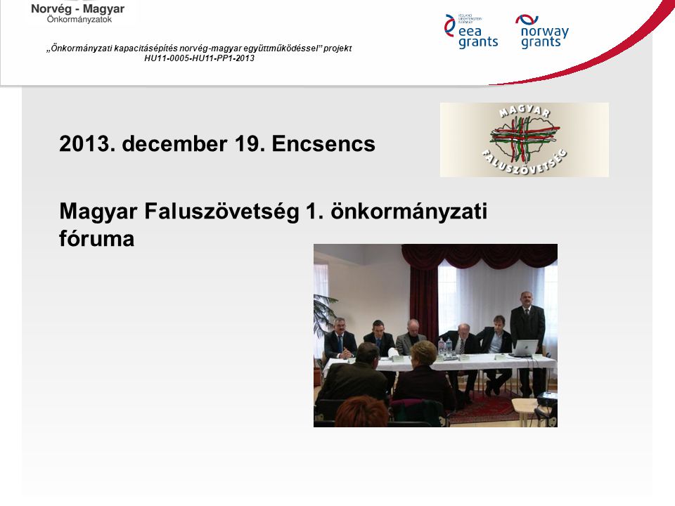 „Önkormányzati kapacitásépítés norvég ‐ magyar együttműködéssel projekt HU HU11-PP