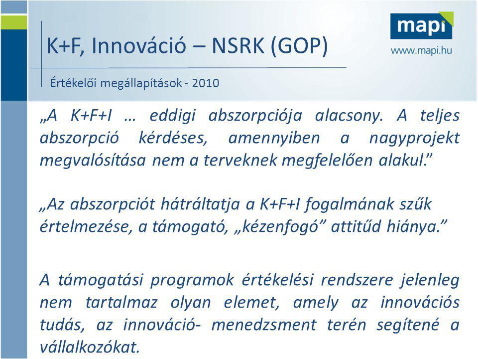K+F, Innováció – NSRK (GOP) „A K+F+I … eddigi abszorpciója alacsony.