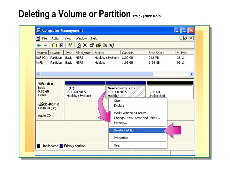 Deleting a Volume or Partition köteg v partíció törlése