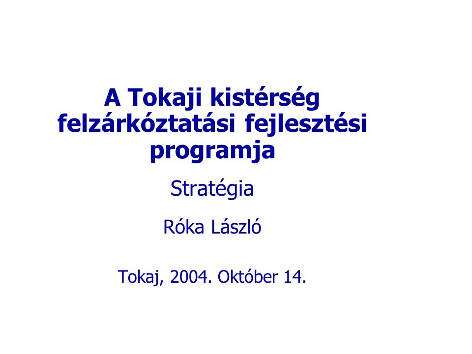 A Tokaji kistérség felzárkóztatási fejlesztési programja Stratégia Róka László Tokaj, 2004.