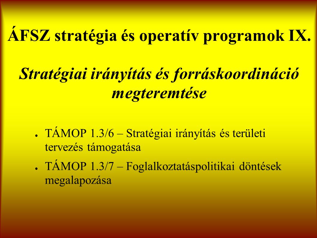 ÁFSZ stratégia és operatív programok IX.