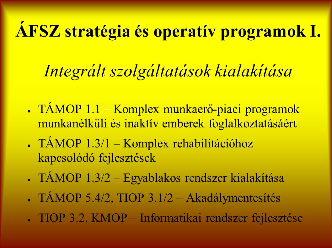 ÁFSZ stratégia és operatív programok I.