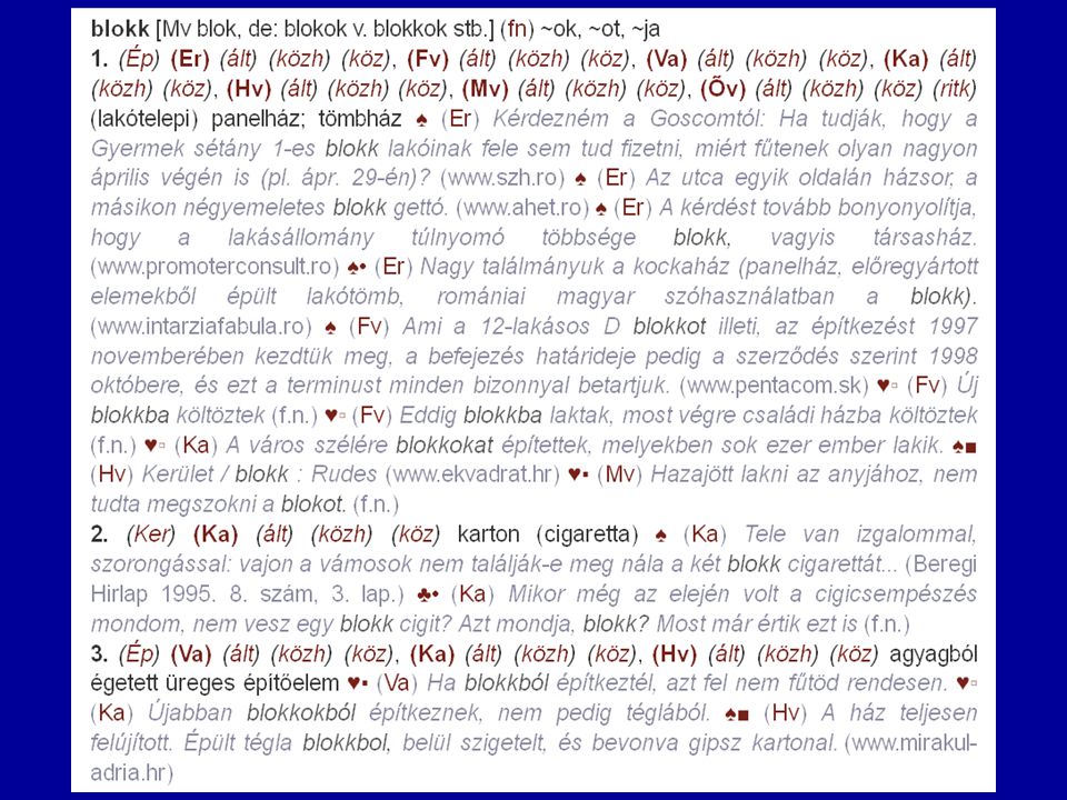 A Termini-szótár és adatbázis „blokk szócikkének 2.változata (az összes példamondattal)