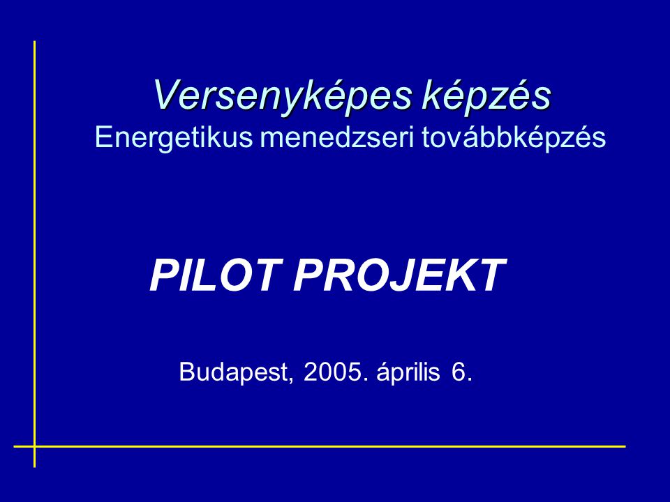 Versenyképes képzés Versenyképes képzés Energetikus menedzseri továbbképzés PILOT PROJEKT Budapest, 2005.
