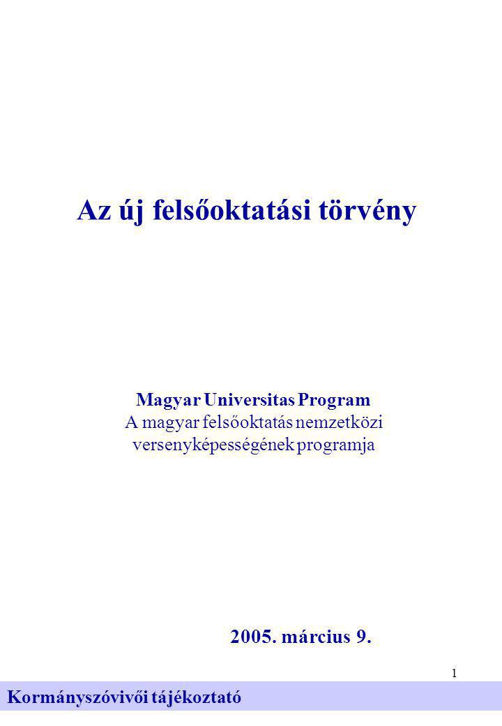 1 Kormányszóvivői tájékoztató Az új felsőoktatási törvény 2005.