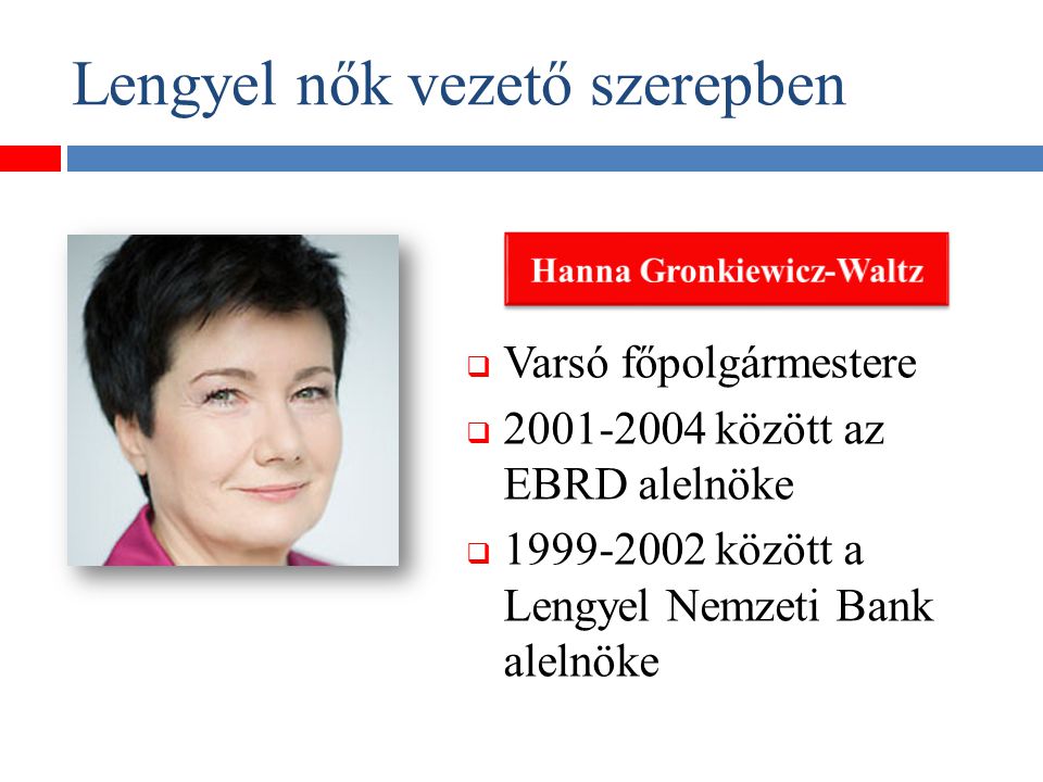 Lengyel nők vezető szerepben  Varsó főpolgármestere  között az EBRD alelnöke  között a Lengyel Nemzeti Bank alelnöke
