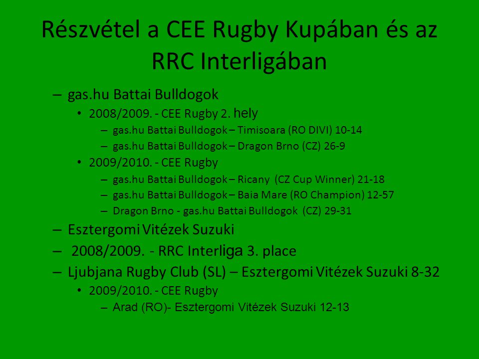 Részvétel a CEE Rugby Kupában és az RRC Interligában – gas.hu Battai Bulldogok • 2008/2009.