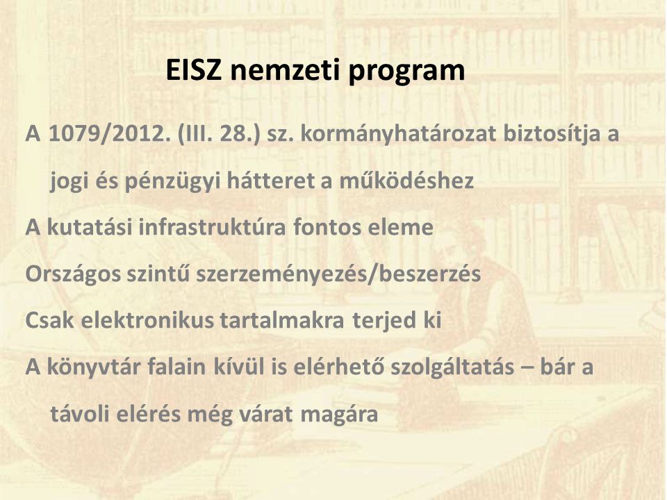 EISZ nemzeti program A 1079/2012. (III. 28.) sz.
