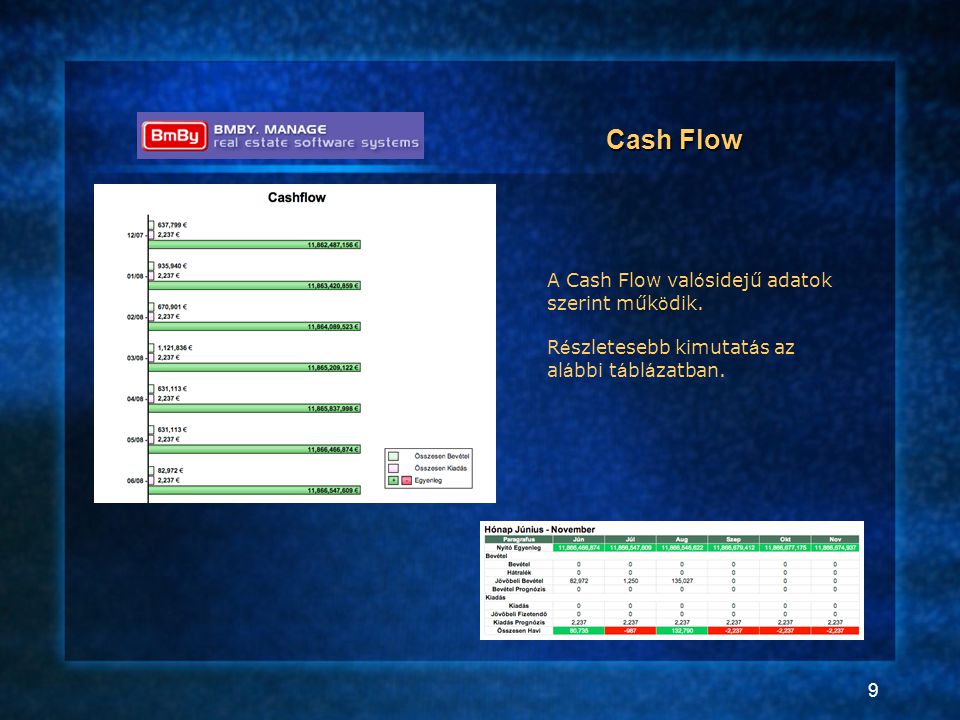 9 Cash Flow A Cash Flow val ó sidejű adatok szerint műk ö dik.