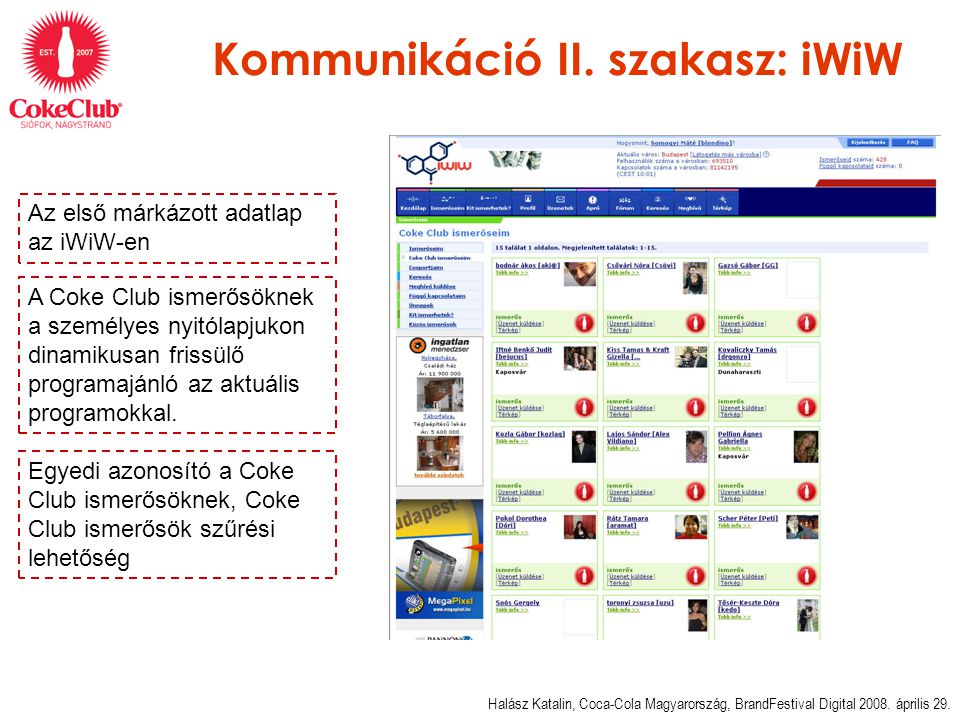 Kommunikáció II. szakasz: iWiW Halász Katalin, Coca-Cola Magyarország, BrandFestival Digital