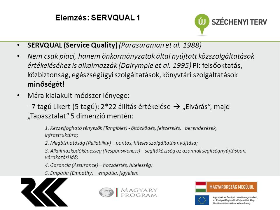 Elemzés: SERVQUAL 1 SERVQUAL (Service Quality) (Parasuraman et al.