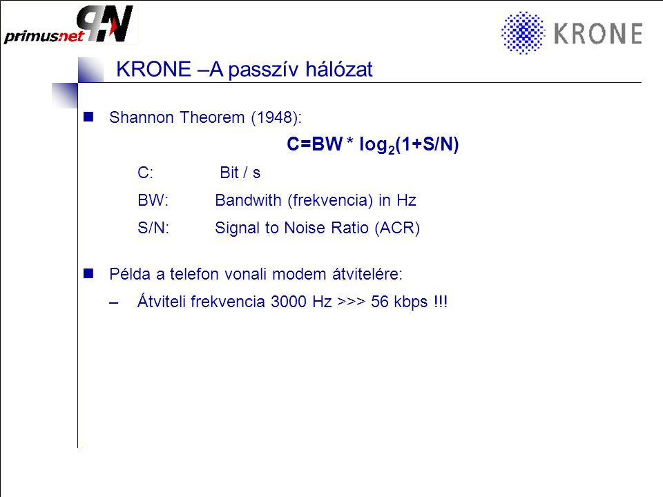 KRONE 3/98 Folie 3 KRONE –A passzív hálózat 10GBASE-T –