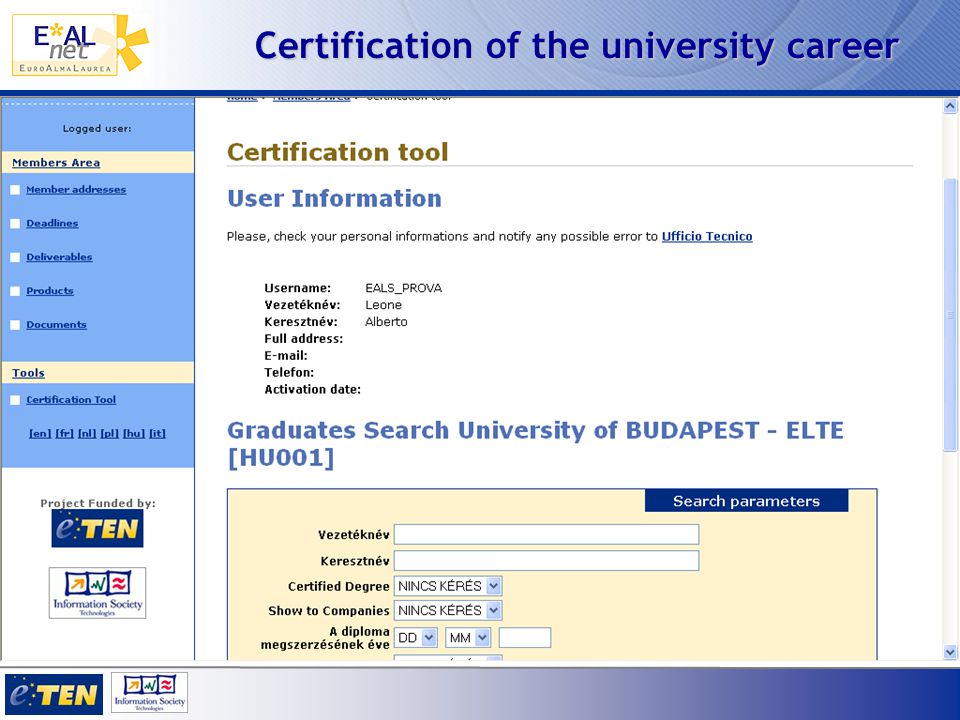 Certification of the university career