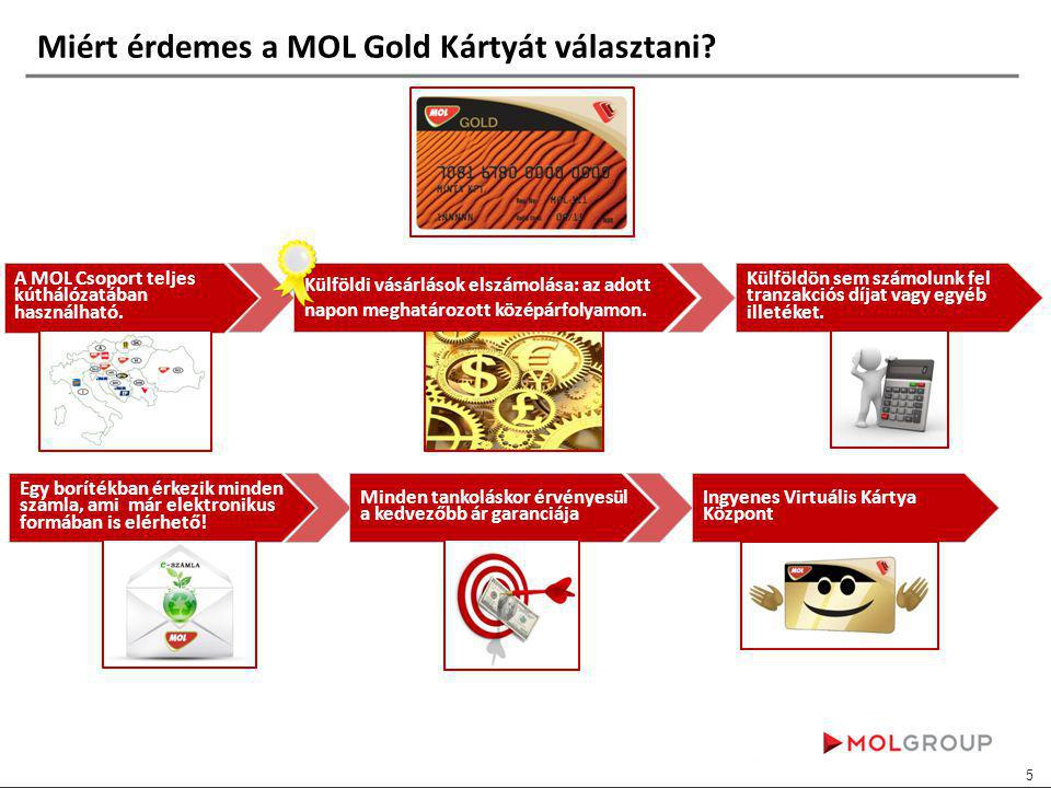 Miért érdemes a MOL Gold Kártyát választani. A MOL Csoport teljes kúthálózatában használható.