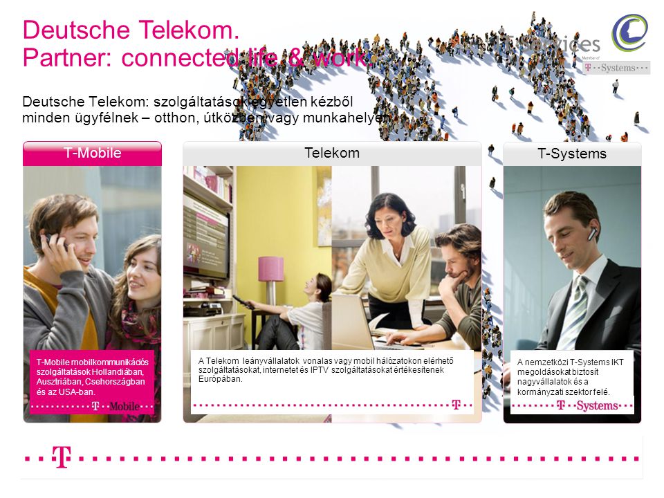 Telekom T-Mobile T-Mobile mobilkommunikációs szolgáltatások Hollandiában, Ausztriában, Csehországban és az USA-ban.