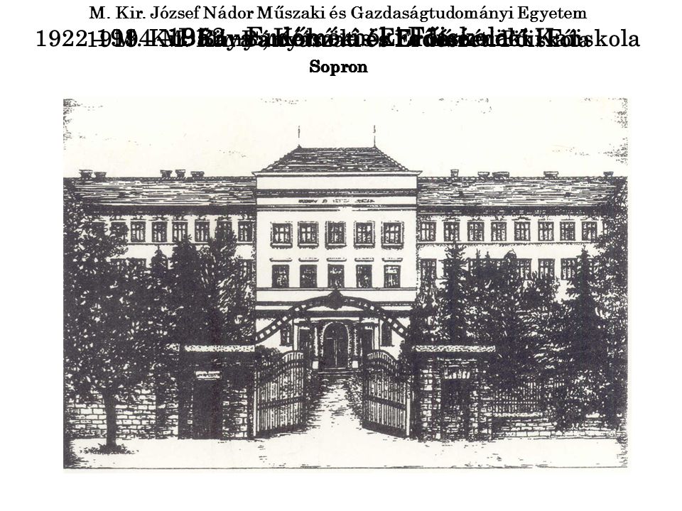 1919 – M. Kir. Bányászati és Erdészeti Főiskola Sopron 1922 – M.