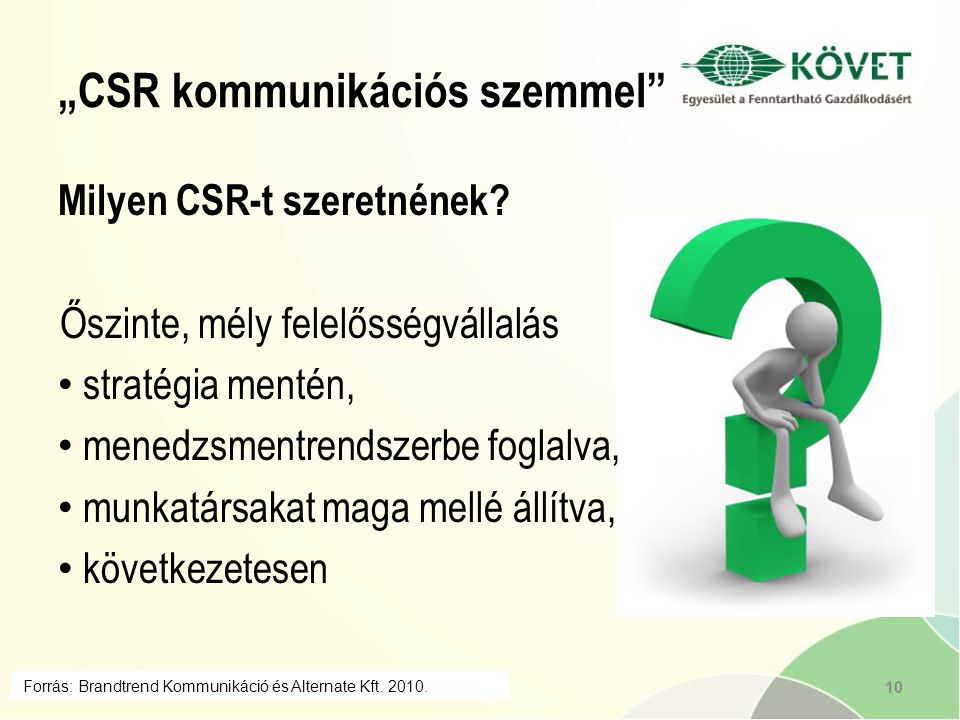 „CSR kommunikációs szemmel 10 Forrás: Brandtrend Kommunikáció és Alternate Kft.