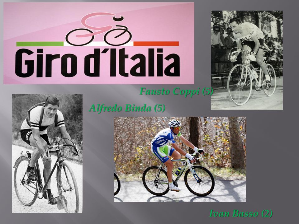 Fausto Coppi (5) Fausto Coppi (5) Alfredo Binda (5) Ivan Basso (2)