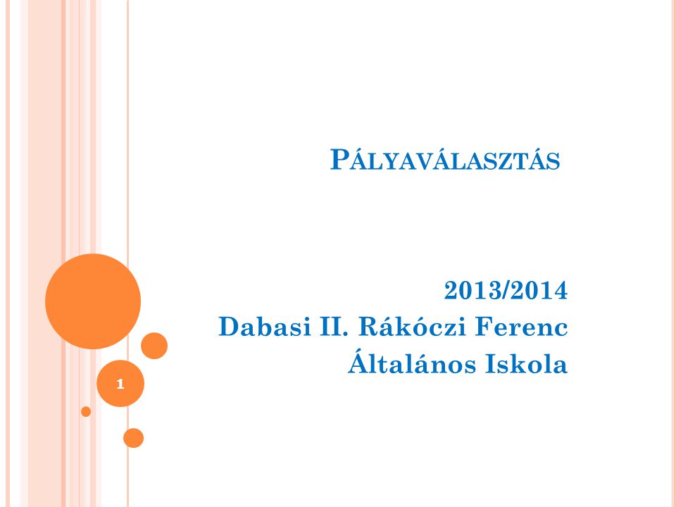 P ÁLYAVÁLASZTÁS 2013/2014 Dabasi II. Rákóczi Ferenc Általános Iskola 1