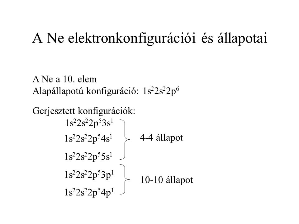 A Ne elektronkonfigurációi és állapotai A Ne a 10.