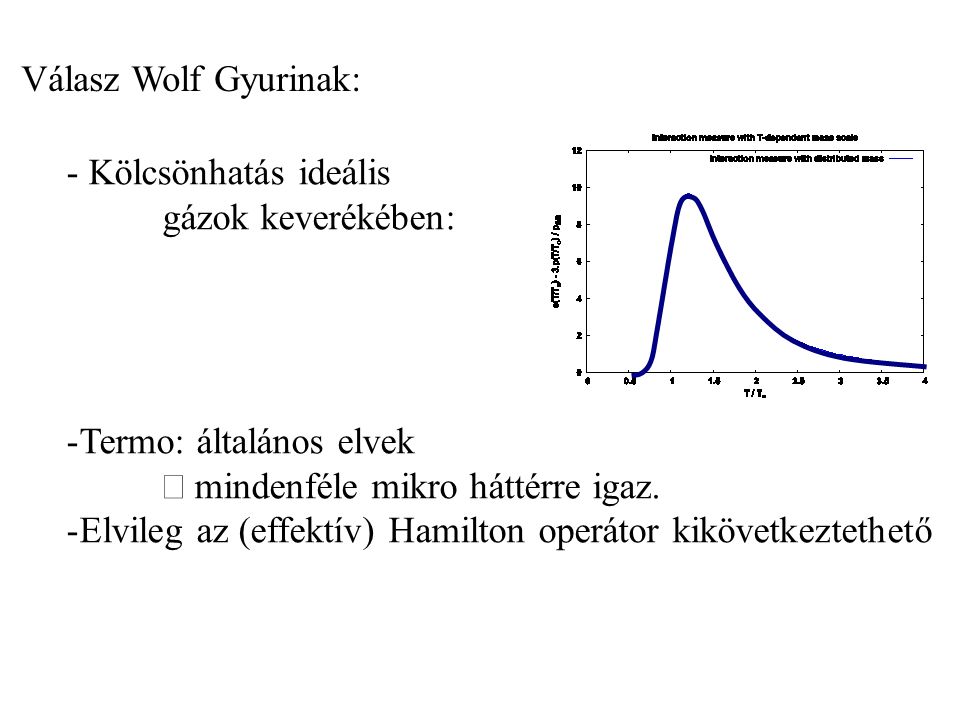 Válasz Wolf Gyurinak: - Kölcsönhatás ideális gázok keverékében: -Termo: általános elvek  mindenféle mikro háttérre igaz.
