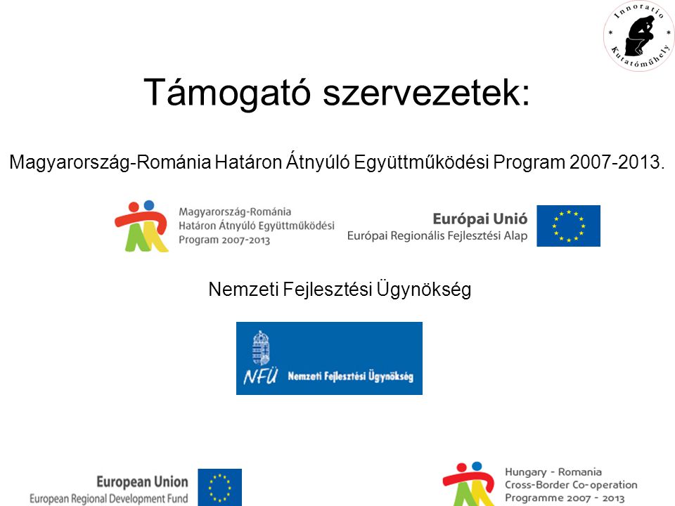 Támogató szervezetek: Nemzeti Fejlesztési Ügynökség Magyarország-Románia Határon Átnyúló Együttműködési Program