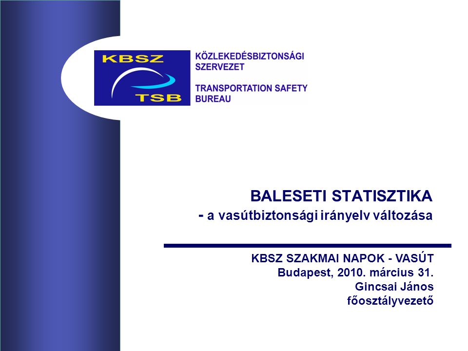 BALESETI STATISZTIKA - a vasútbiztonsági irányelv változása KBSZ SZAKMAI NAPOK - VASÚT Budapest, 2010.