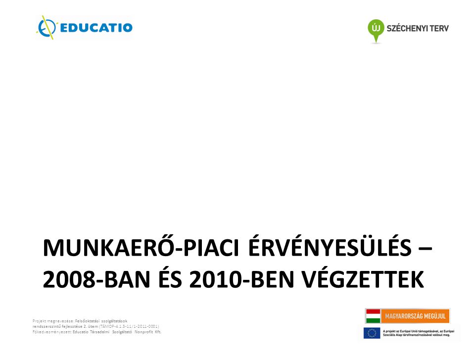 MUNKAERŐ-PIACI ÉRVÉNYESÜLÉS – 2008-BAN ÉS 2010-BEN VÉGZETTEK Projekt megnevezése: Felsőoktatási szolgáltatások rendszerszintű fejlesztése 2.