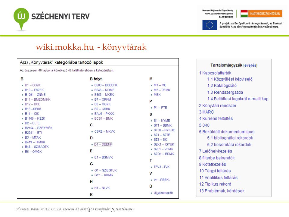 wiki.mokka.hu - könyvtárak Bánkeszi Katalin: AZ OSZK szerepe az országos könyvtári fejlesztésekben